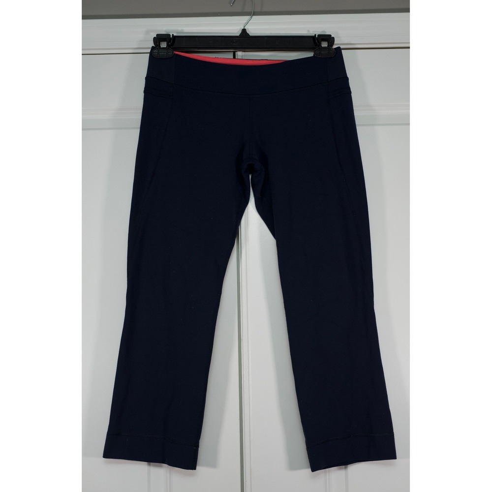 Lululemon Groove Crop Yoga Pants Navy Blue Coral Waistband Mid Rise Leggings 4